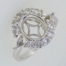 Sterling Silver Semi Mount Setting Oval 11x9mm Pear 6x4mm 3 Stone Halo Ring