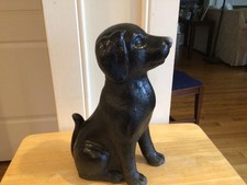 Vtg  Black Lab Dog Puppy 12” polystone sculpture figurine,indoor or outdoor