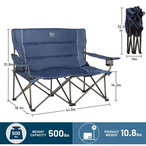 2 Person Folding Loveseat Comfortable Double Foldable Camping Chair Folding L... - Picture 3 of 8
