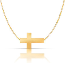 14K Gold Filled Cross Necklace for Women, Dainty Religious Pendant with Figaro C