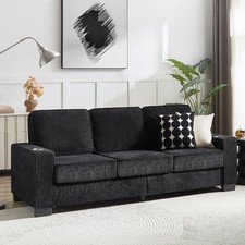 Modern Corduroy Fabric Sofa Cloud Couch Deep Seat 3-Seater Sofa with Cup Holder