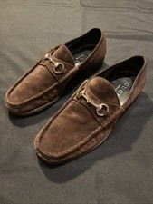 AUTHENTIC GUCCI horsebit slip on loafers suede shoes with heel lift mens US 10