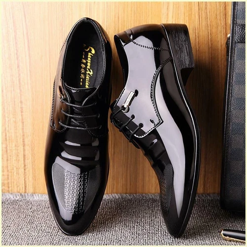 Mens Patent Leather Shoes Lined Formal Wedding Dress Suit Oxfords Lace Up Shoes - Bild 1 von 12