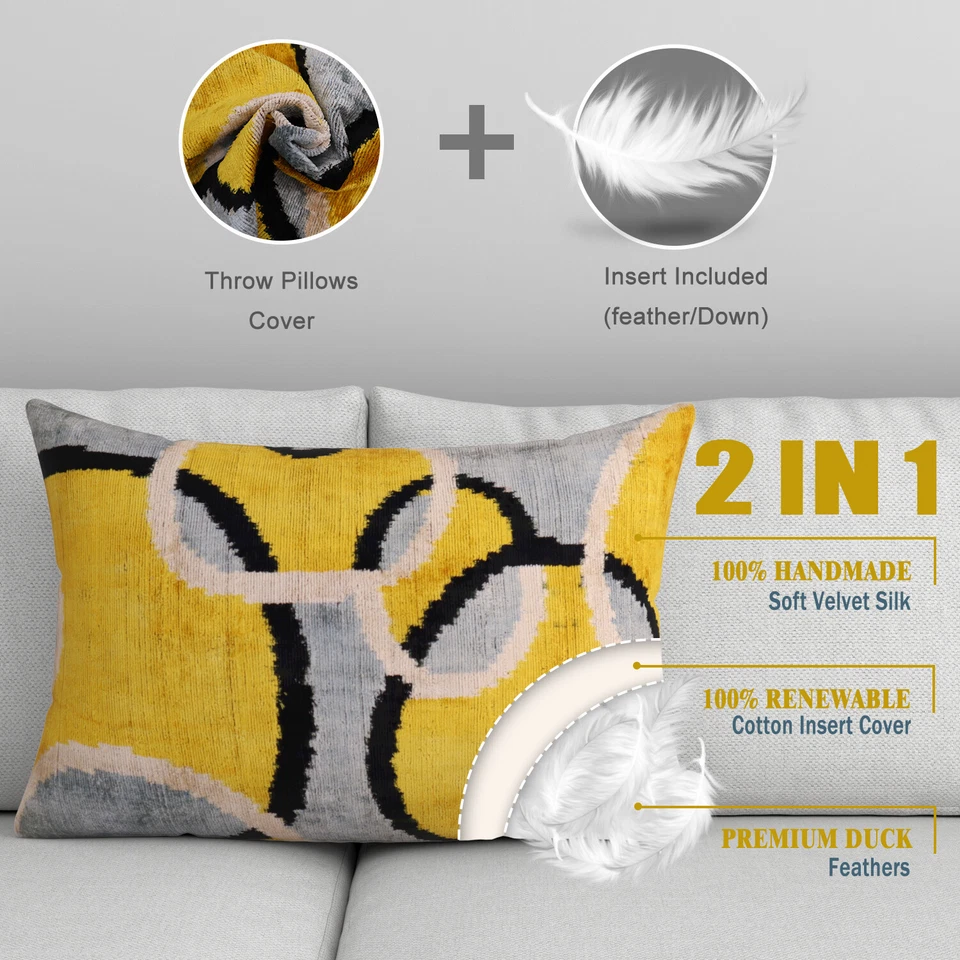 Funda de terciopelo pluma geométrica hecha a mano almohada 16 x 24 pulgadas (40 x 60 cm) Foto 2 de 4