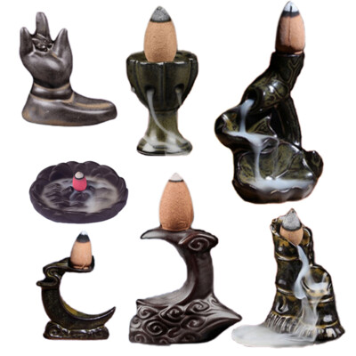 7 Style Lily Ceramic Incense Burner Holder Sandalwood Cones Backflow Cense*j*