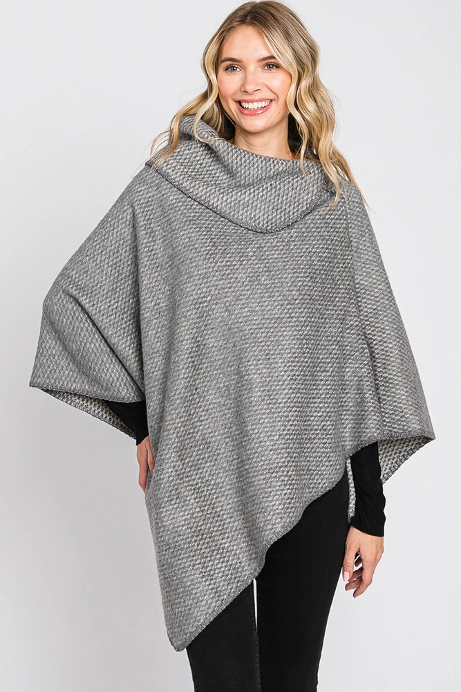 Anthropologie Style Women's Solid Color Turtle Neck Poncho Ruana Cardigan