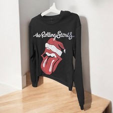 The Rolling Stones Christmas Lightweight Crop Crewneck Sweatshirt Women Frayed M