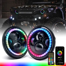 Xprite 7" 90W LED Headlights RGB Chasing Dancing Halo for Jeep Wrangler JK TJ LJ