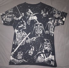 Vintage Star Wars Graphic T-Shirt Black M Darth Vader All over print one side