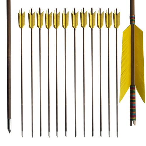 12pcs 33" Handmade Bamboo Arrows 4 Turkey Feather Hunting Recurve Bow Arrow - Picture 11 of 11