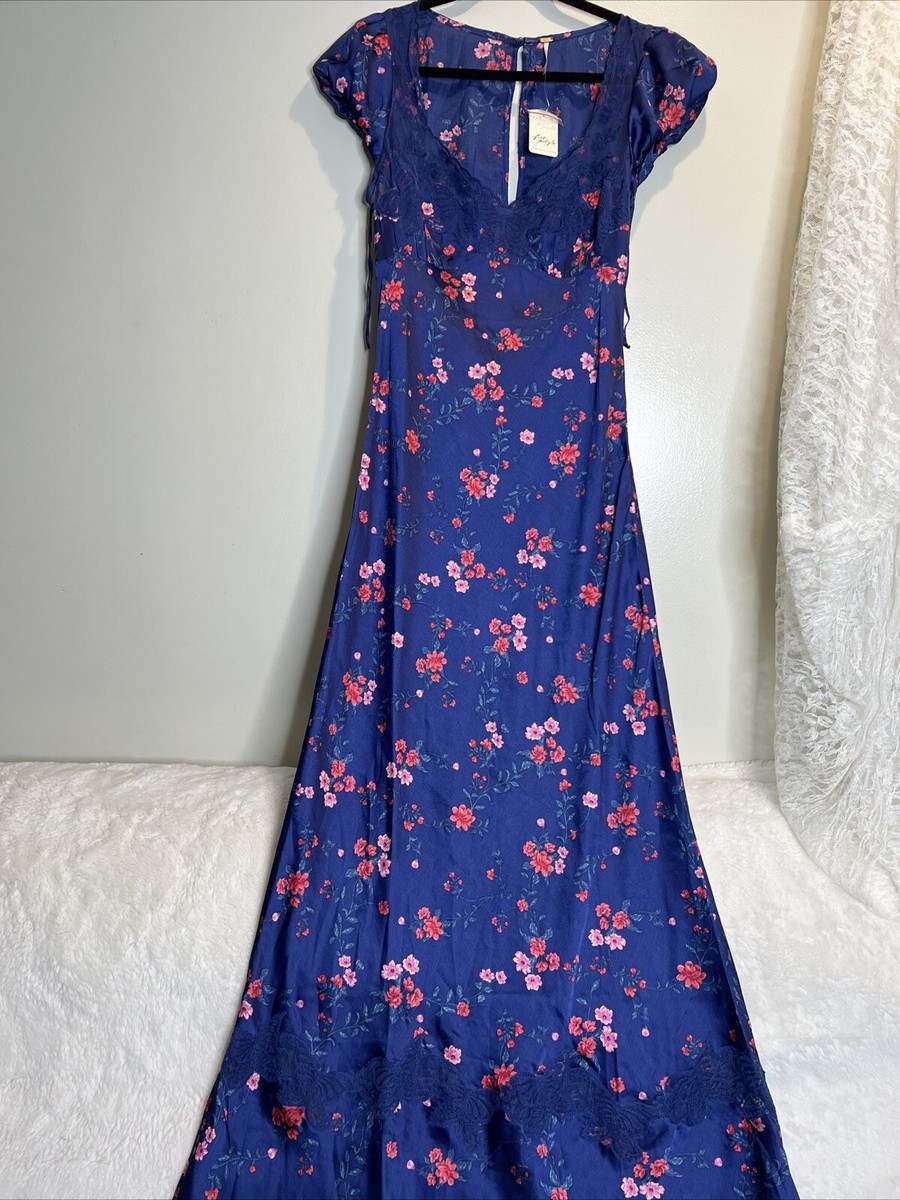 Free People Butterfly Babe Lace Floral Printed Maxi Dress L | eBay