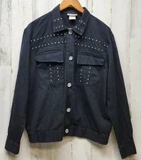 Saint Germain Paris Jean Jacket Women L Black Rhinestone Made In USA