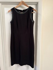 TALBOTS Black Faux Leather Trim Sleeveless Stretch Sheath Dress Sz 10