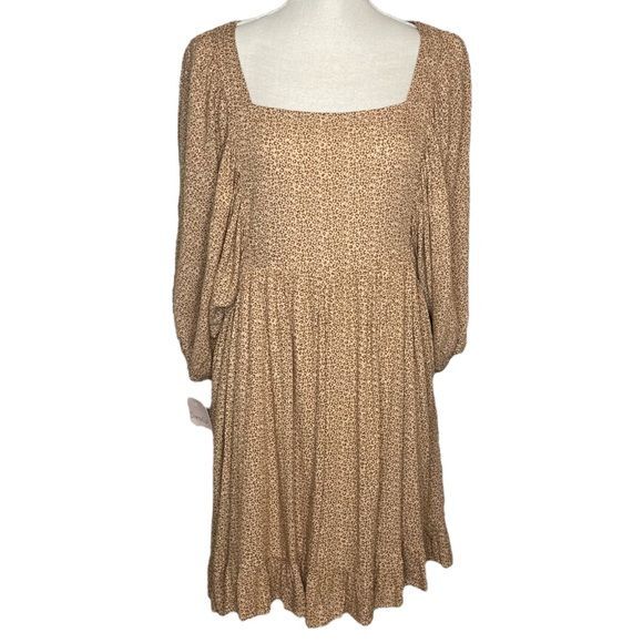 Leopard Print Skater Dress 3/4 Sleeve Knee Length Medium Size-image