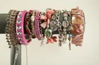 Lot of 11 Pink Vtg Costume Jewelry: 10 Bracelets & 1 Necklace Assorted Styles FS