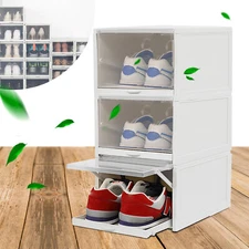 3 Pack Drawer Type Shoe Storage Box Clear Plastic Stackable Shoe Organizer