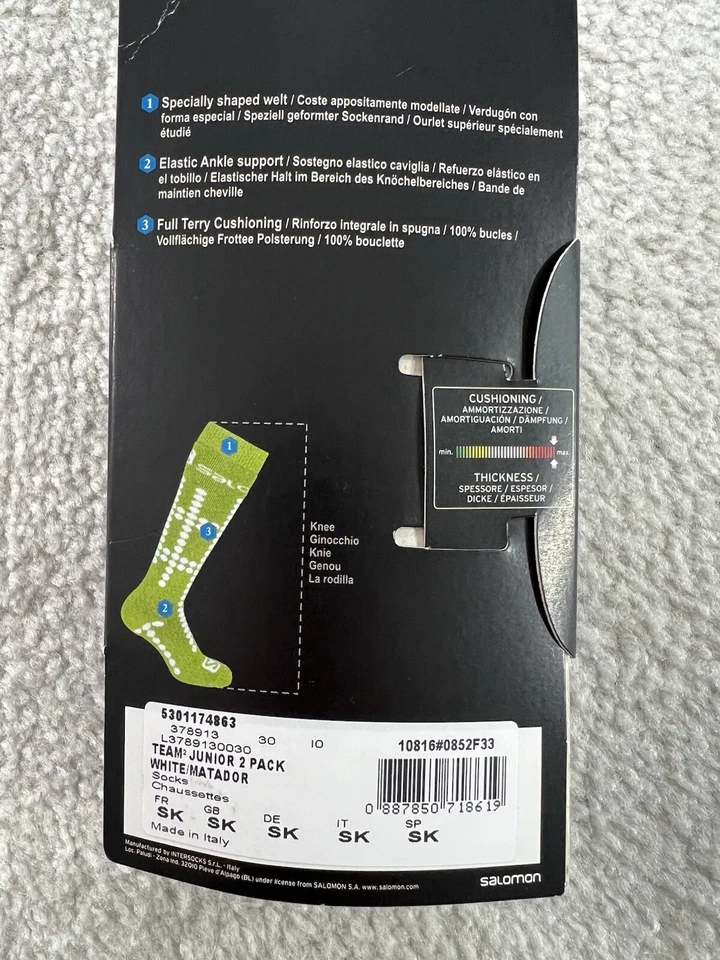 Paquete de 2 calcetines Salomon Snow Ski Jr Team lana cojín grueso niños pequeños 9,5-12,5 nuevos Foto 3 de 4