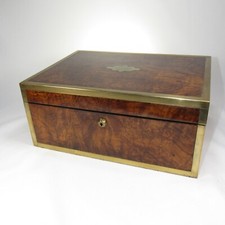 Antique Walnut Lap -Desk Victorian c1850 Brass Bound Edges New Leather Restored