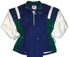 VTG 90's NIKE WMNS OG WINDBREAKER NAVY/ WHT/ GRN SUIT JACKET W/PANTS M 8-10 