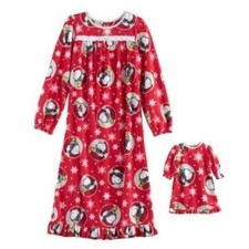 Girls Snoopy Nightgown Winter 6 Red Long Sleeve & Doll Gown 2 pc Fleece Pajamas