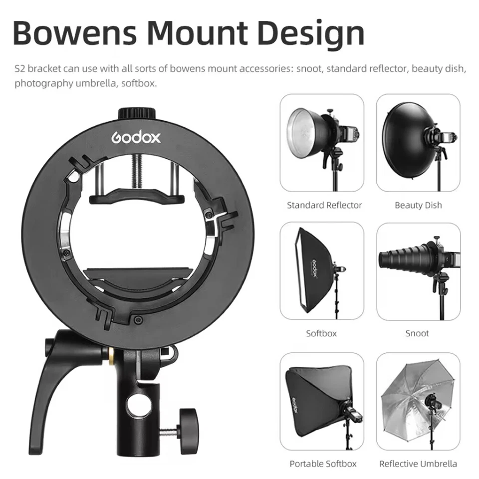 US Godox S2 Bowens Mount Flash S-type Holder Bracket for Godox V1 V860II AD200 - Image 3 of 4