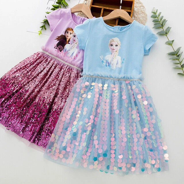 Prinzessin Party Frozen Pailletten Kleid Kostüm Elsa Gefrorene Mädchen Kleider - Bild 1 von 4