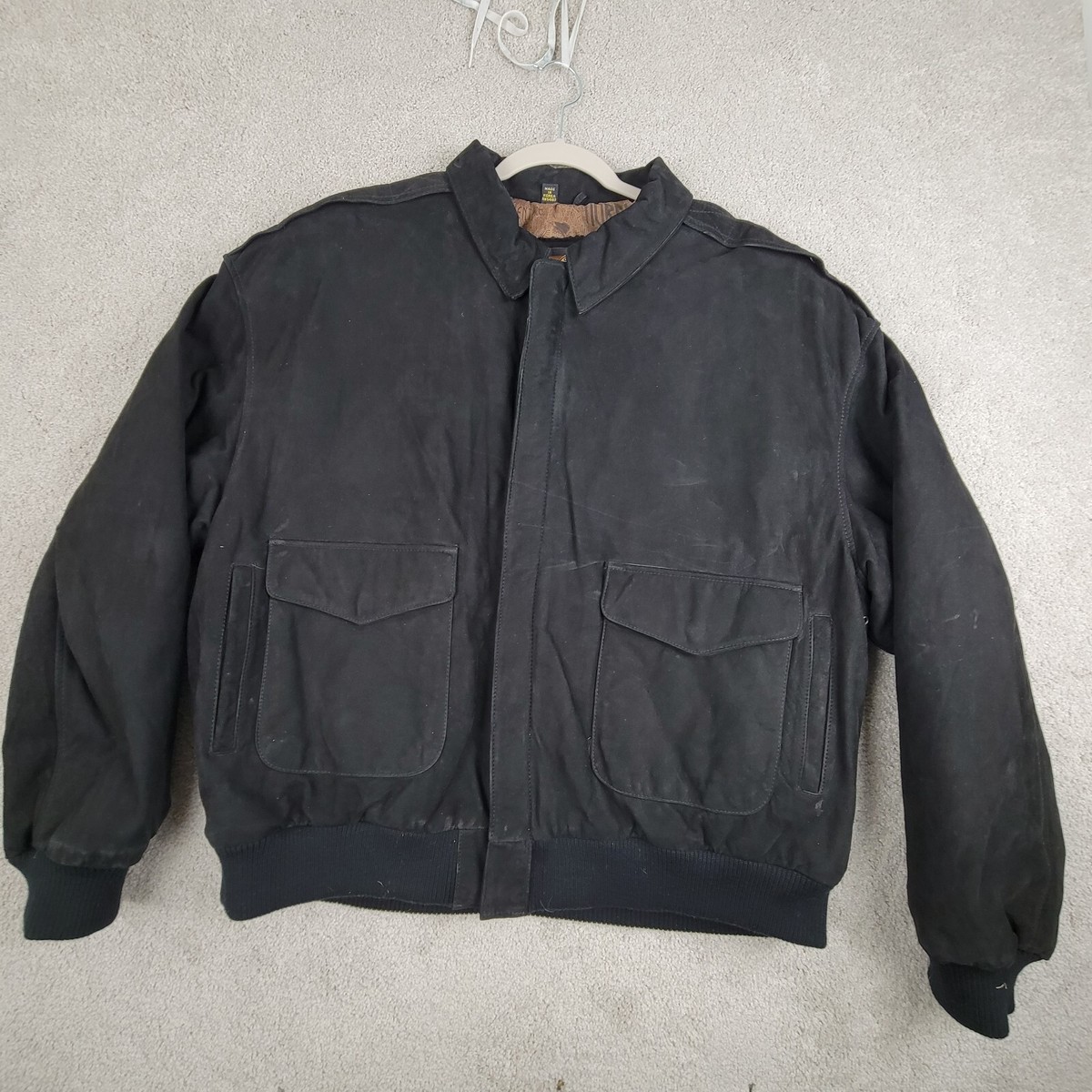 G-III Vintage 90s Men's Black Suede Leather Bomber Jacket Size XL