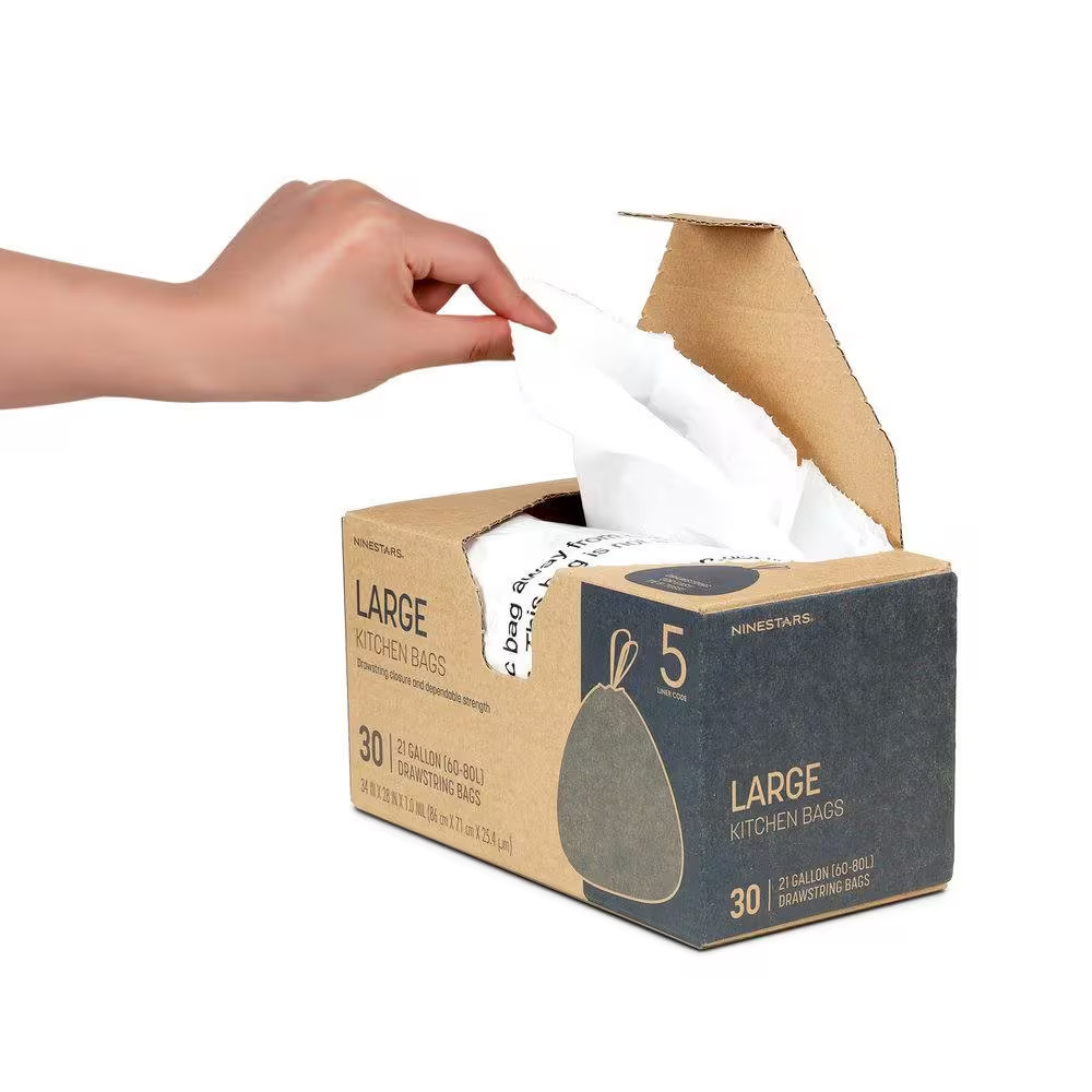 21 Gal. Extra-Strong, Trash Bag with Drawstring Closure 60-80 L 30 Counts