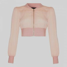 Fever London Nude Cropped Chiffon Bomber Jacket Size Uk - 10 Eu - 38 Bnwt