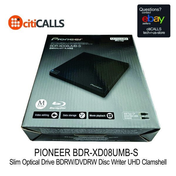 Pioneer BDR-XD08UMB-S Slim BDRW DVDRW Blu-Ray Disc Writer UHD