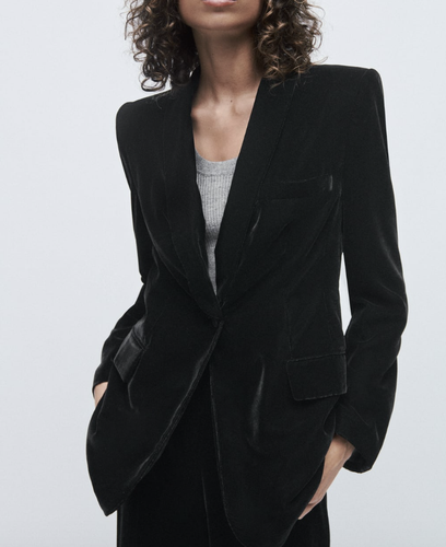 Zara Women NEW Velvet Blazer Tuxedo jacket Dinner BLACK 7969/947 L M | eBay