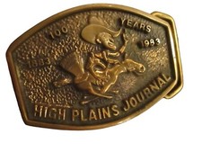 Vtg 1983 100 Yr DODGE CITY KANSAS HIGH PLAINS JOURNAL SOLID BRONZE BELT BUCKLE