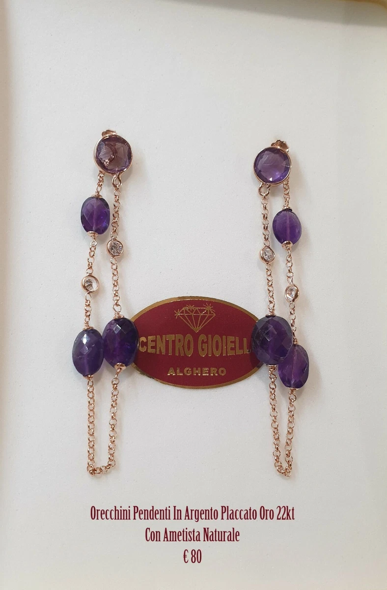 Orecchini Pendenti Argento 925 Placcato Oro Rosa - Cristallo Brillante 6 Mm - Gioielli Donna Eleganti - DTPsilver