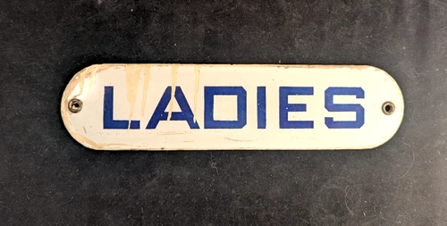 Vintage Enamel Ladies' Women's Bathroom Gas Station Sign 10 x 2.5 inches