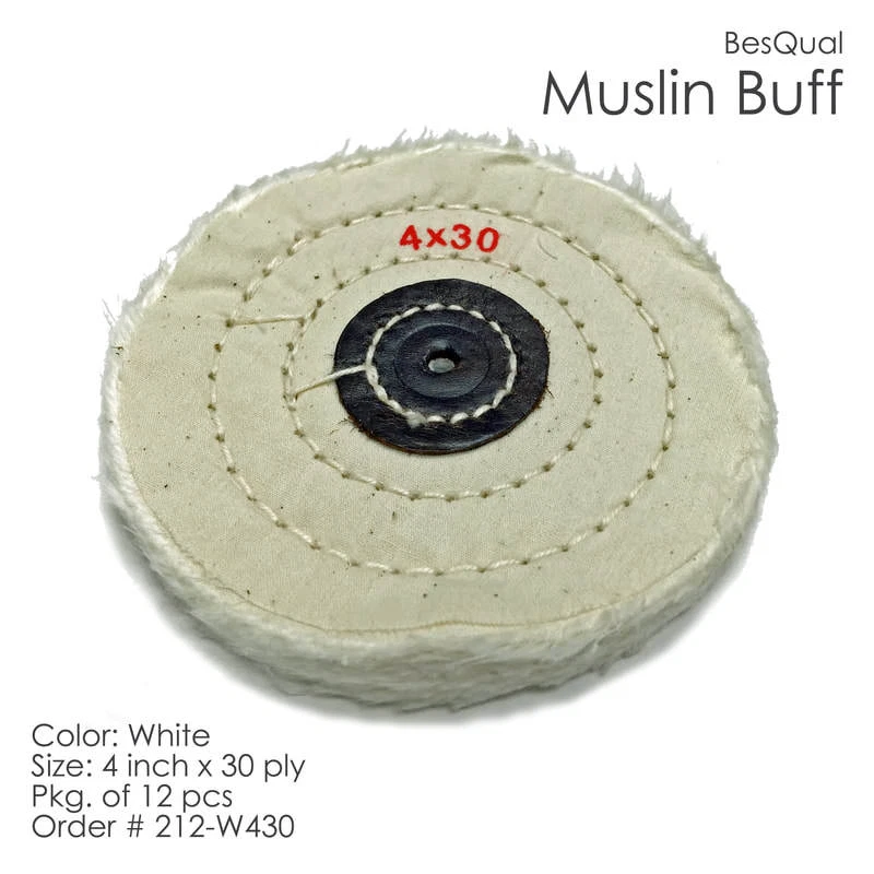 BESQUAL Dental Lab 12-pieces White Muslin Buff Wheel 4 x 30-ply new