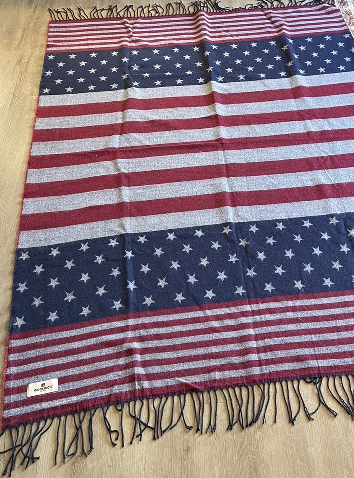 Woolrich Stars & Stripes Americana Thin Wool Blend Throw Blanket W/ Fringe - Image 4 of 4