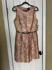 NWT  Tahari  Arthur S Levine Dress Pink Gold Belted Waist Size  10 Cotton Blend