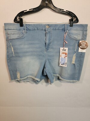 YMI Womens Distressed Curvy Shorts Size 20 Denim Ultra High Waist