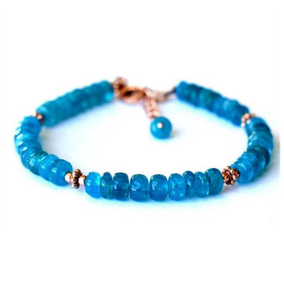 Neon Blue Apatite Rondelle 3.5mm Smooth beads Gold plated stacking bracelet