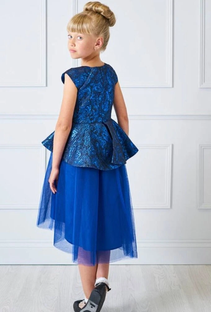 Coast Girls Blue Jacquard Formal Hi-Low Occasion Wear Party Dress 11 Years