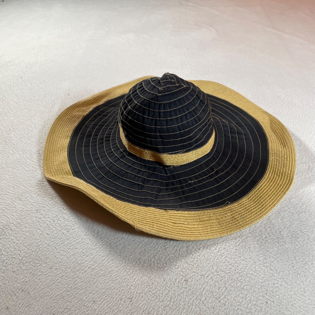 THE LIMITED Blue‎ Tan Black Woven Paper Hat Sun Beach Circle Waits Pork Pie main image 4