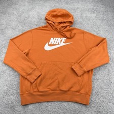 Nike Hoodie Mens Medium Orange Fleece Big Swoosh Spellout Pullover Sweatshirt