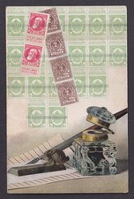 Vintage Postcard Belgium Pen Inkwell Stamps