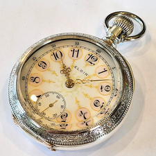 G87 INCREDIBLE MINTY 18s HUGE 1897 ELGIN MODEL 5 FANCY DIAL 900 SOLID SILVER!