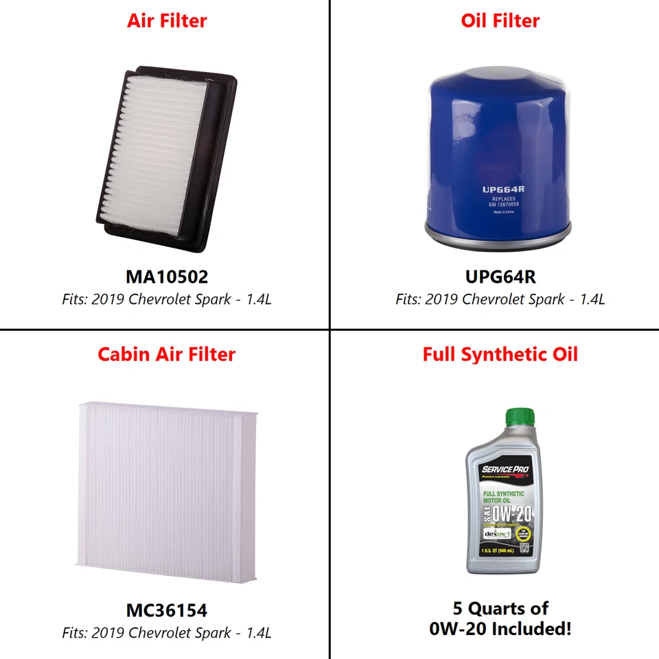 2019 Chevrolet Spark 1.4L Complete Air, Oil & Cabin Filter Kit (0W-20) Foto 2 de 4