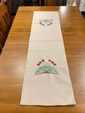 Arts and Crafts Mission style hand made Linen and Cotton table runner Free Ship