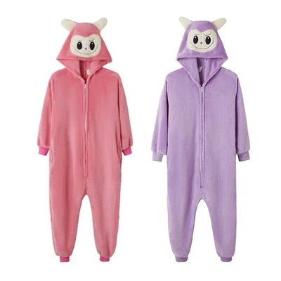 Adult Kids Labubu Animal Character Costume Jumpsuit Flannel Pyjamas Cosplay Xmas