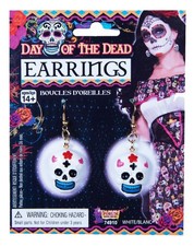 Day Of The Dead White Skull Costume Earrings