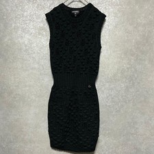 CHANEL Popcorn Knit Dress Size 34 Black Elegant Sleeveless 78 cm Length