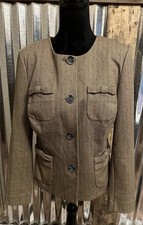 CAbi Women  s M Jacket Office Collarless Bow Pockets Tweed Large Buttons Teacher